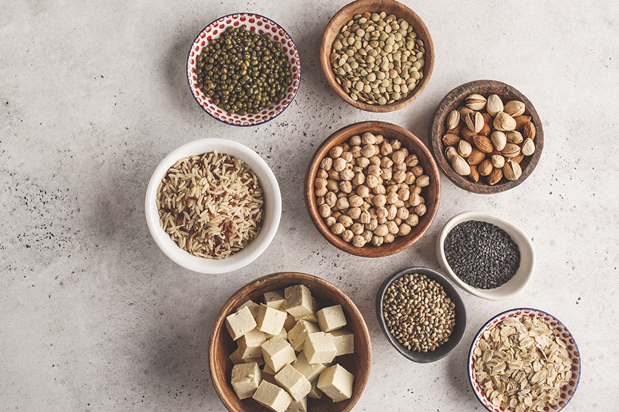 Plant-based protein foods such as chickpeas and nuts