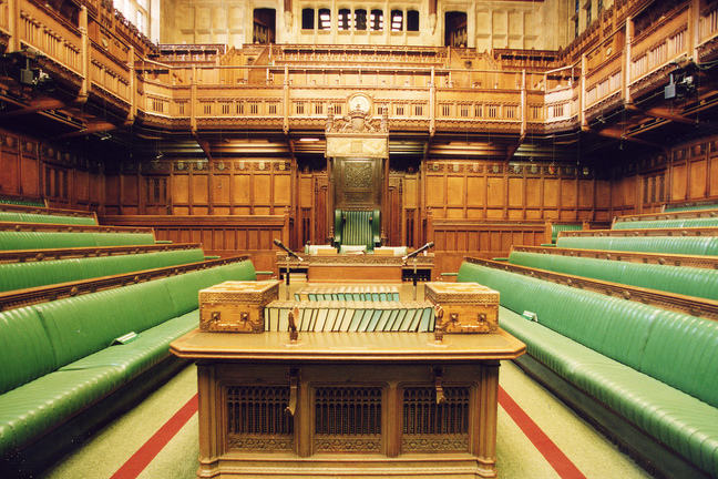 Empty House of Commons Chamber Opposite the Speaker's Chair