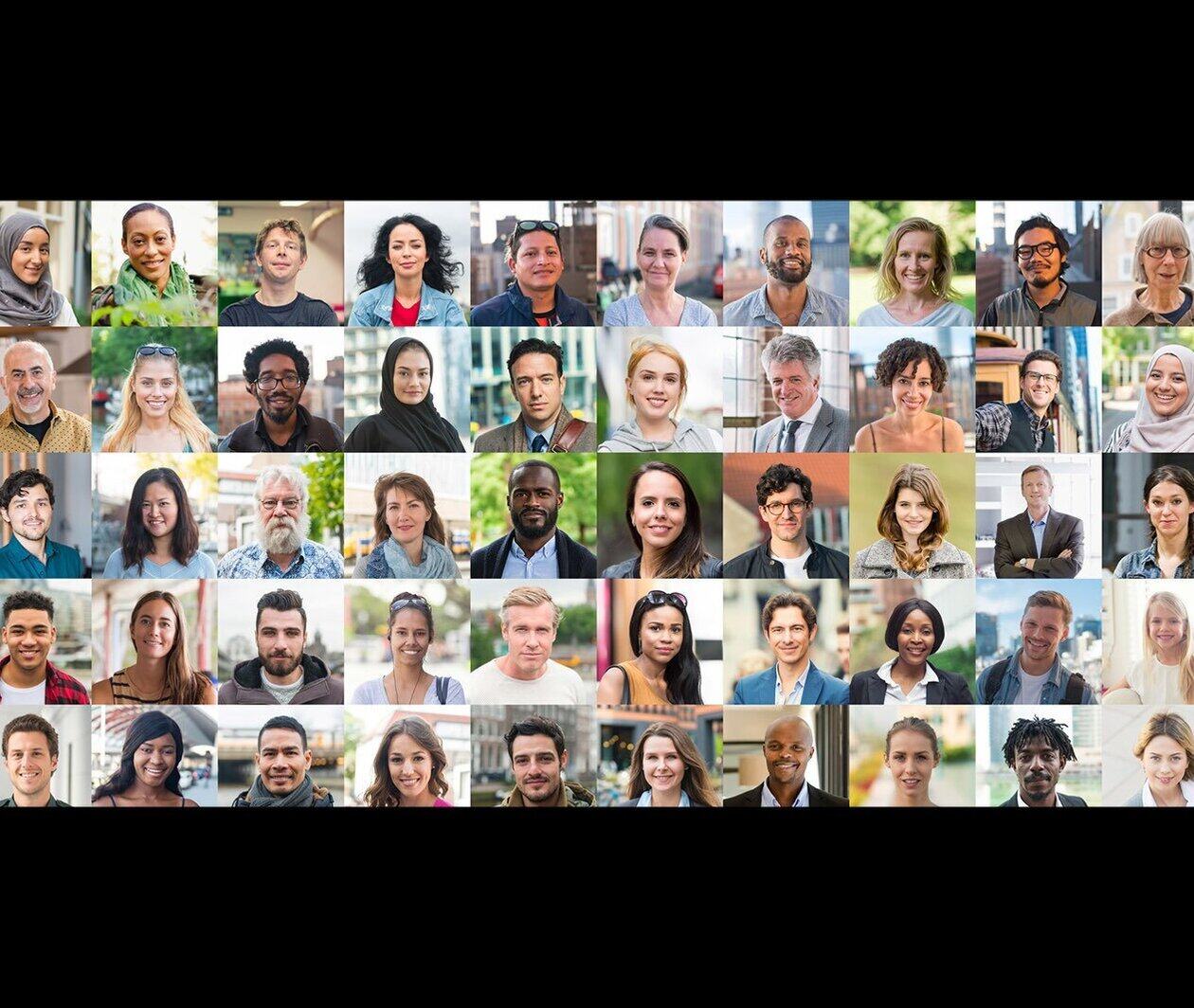 Collage of headshots of people around the world exemplifying diversity