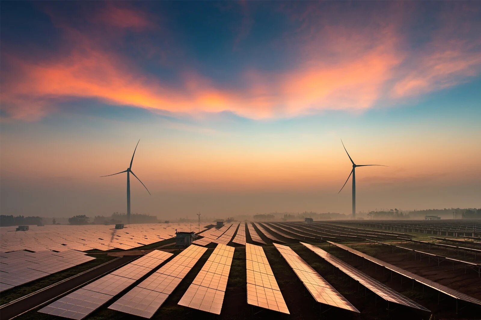 Solar panels and wind turbines