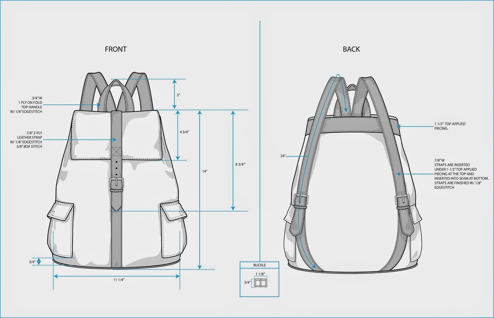 example tech pack for a rucksack design