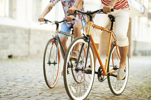 People riding on bicycles