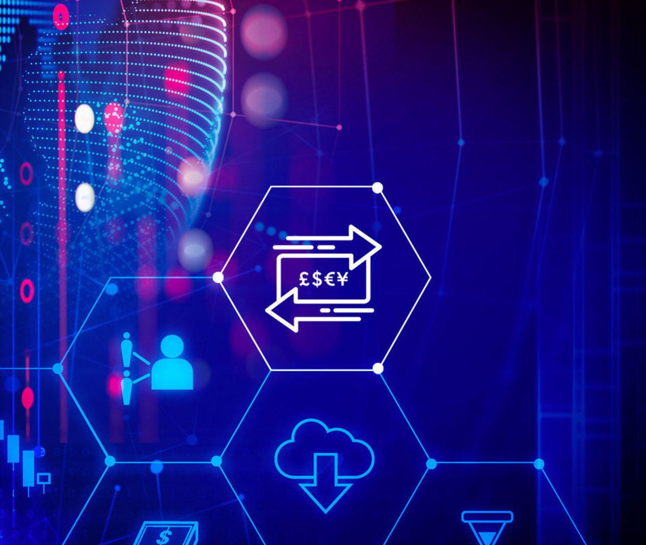Fintech icon on abstract financial technology background represent Blockchain and Fintech Investment Financial Internet Technology Concept.