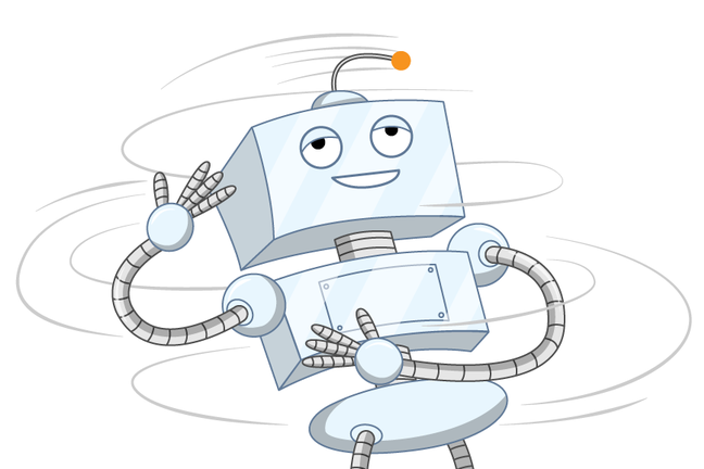 A cartoon illustration of a robot spinning around