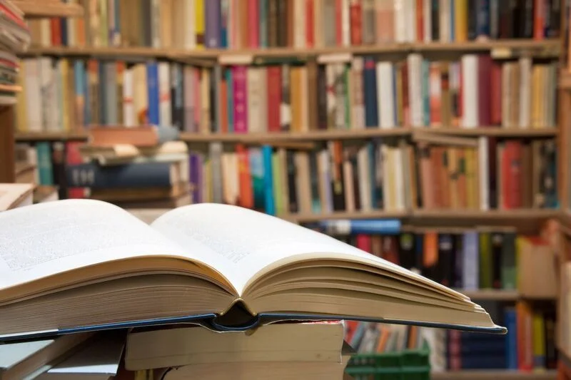 Books Stacked in a Library