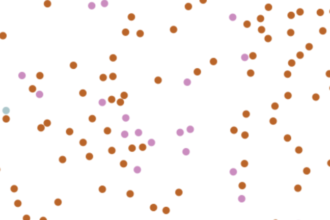 Pink and brown dots representin infected and non-infected people in the Washington Post simulation.