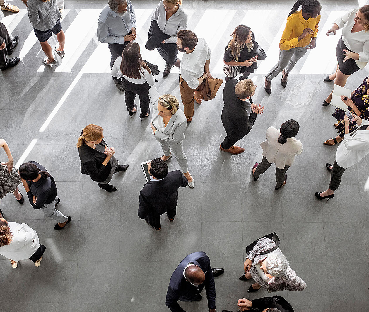 Group of office workers seen from above