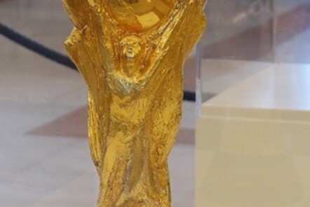 The World Cup trophy in a glass cabinet
