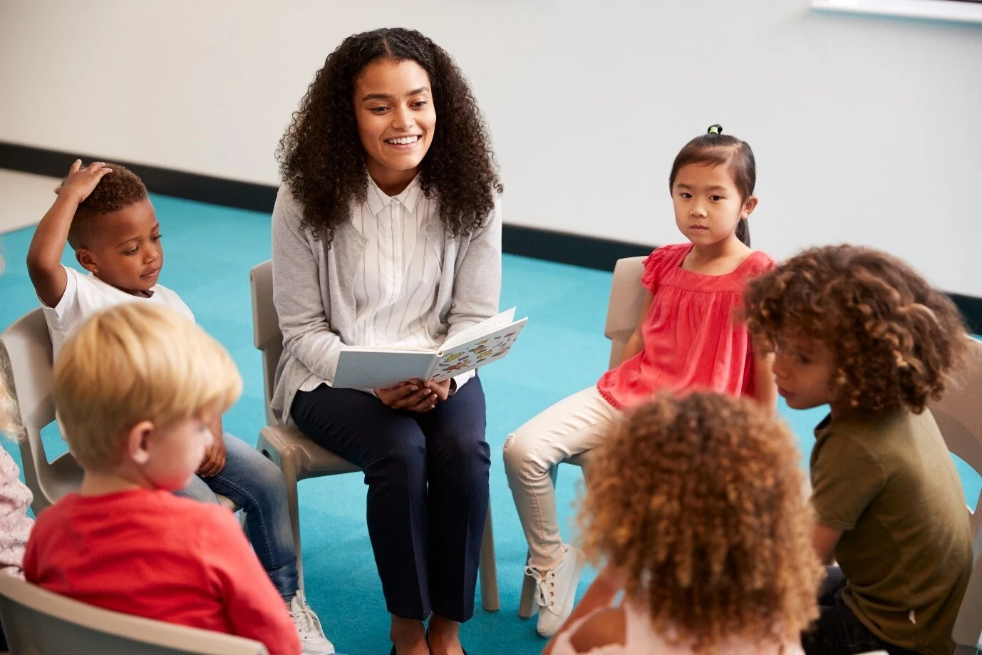 Teacher with primary students