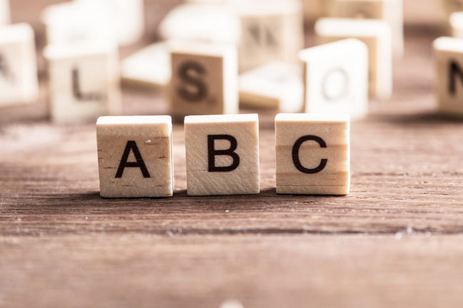 Dices showing the letters A, B, C