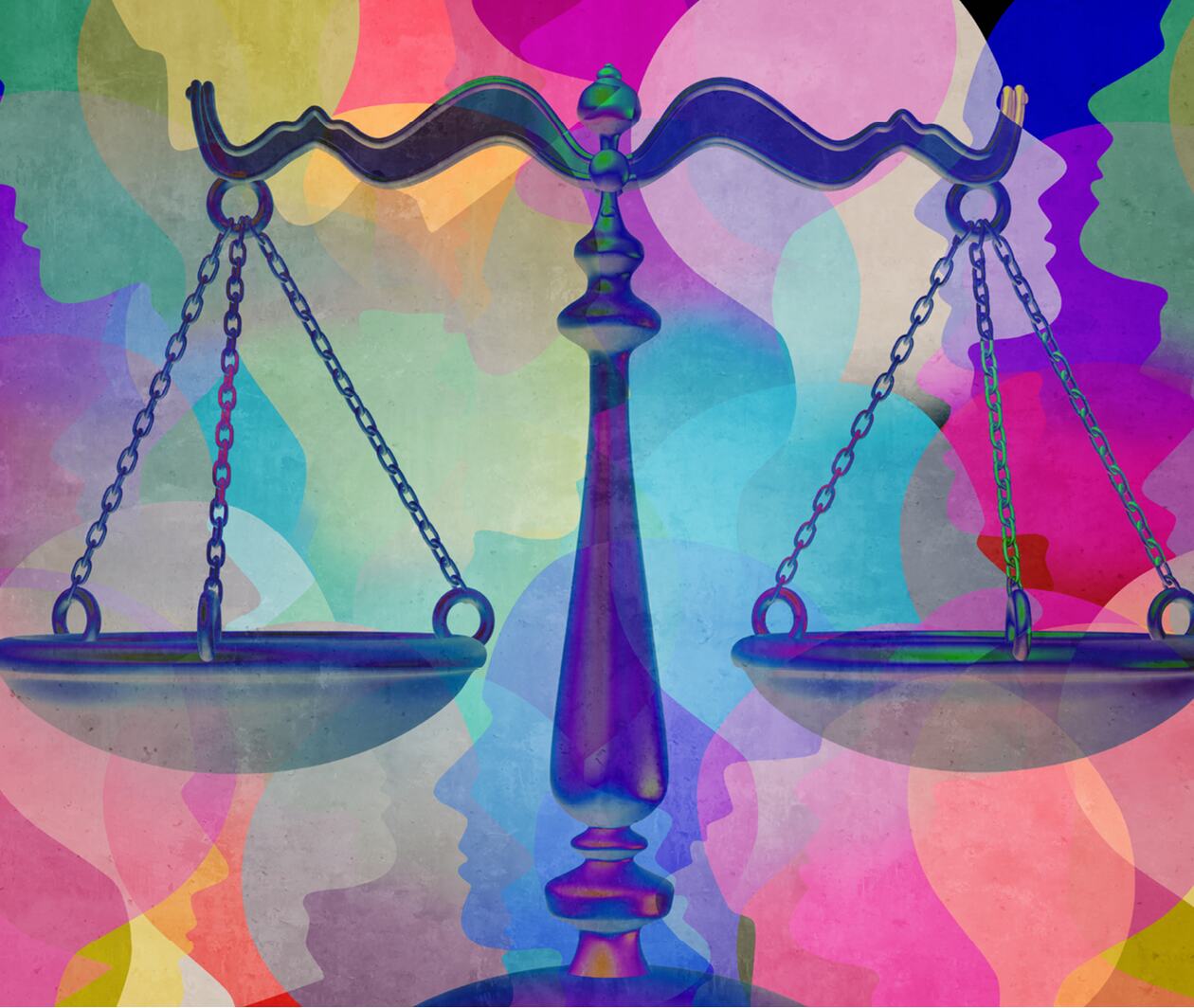 Social justice together as a crowd of diverse people with a law symbol representing community legislation and legal lawyer icon with 3D illustration elements.