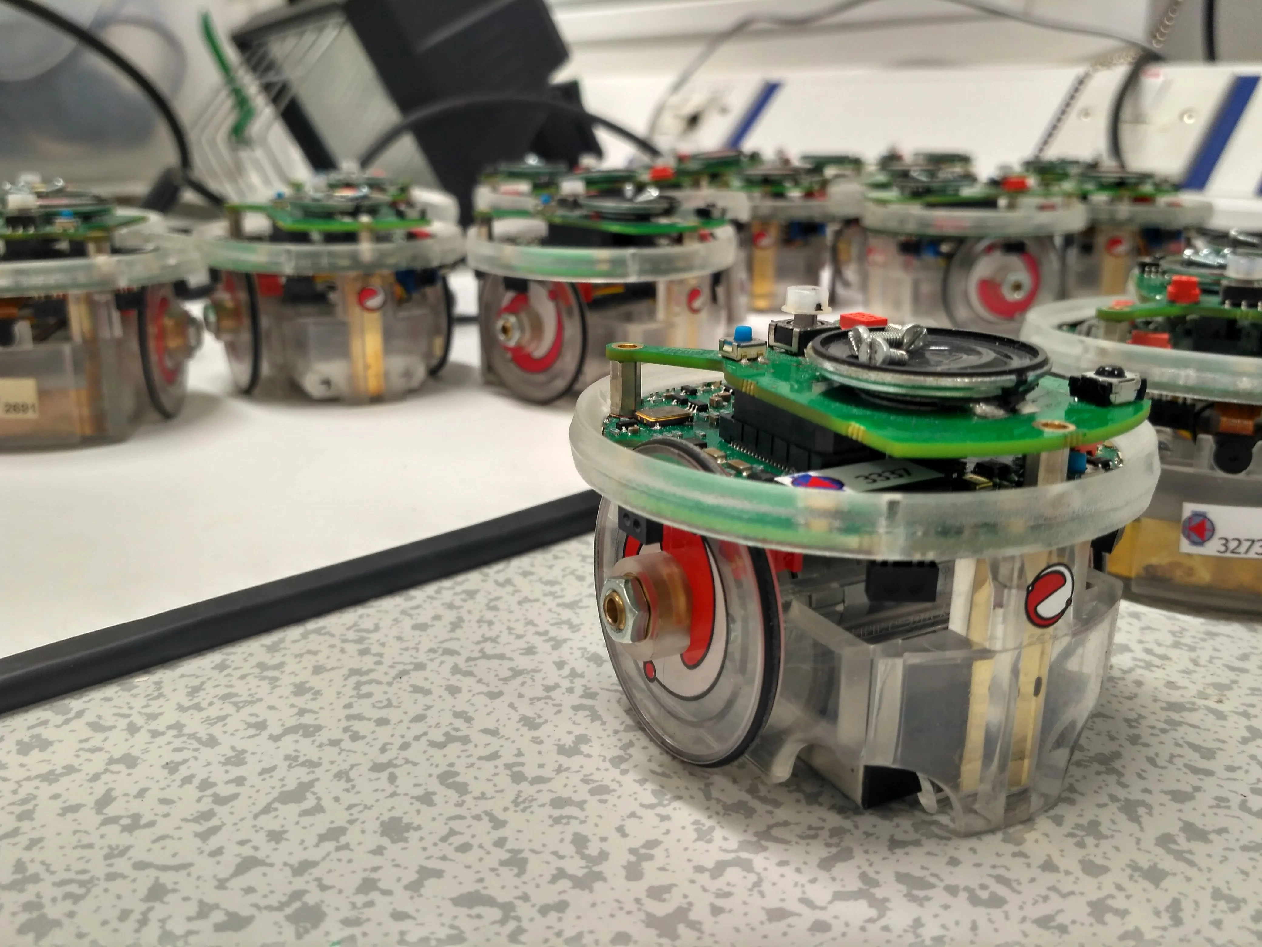 Our team of puck-like, 'e-puck' robots