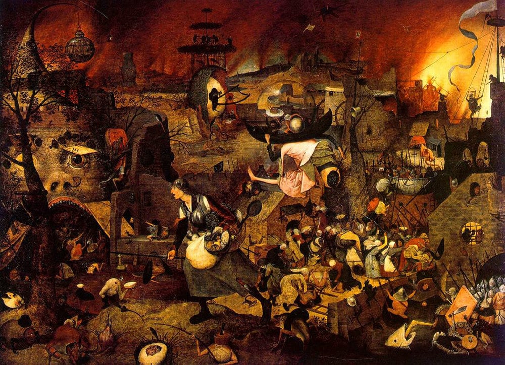 Hieronymous Bosch painting depicting death and destruction during the Black Death plague