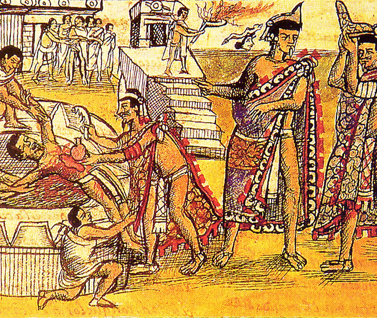 Drawing depicting Aztecs sacrificing a body