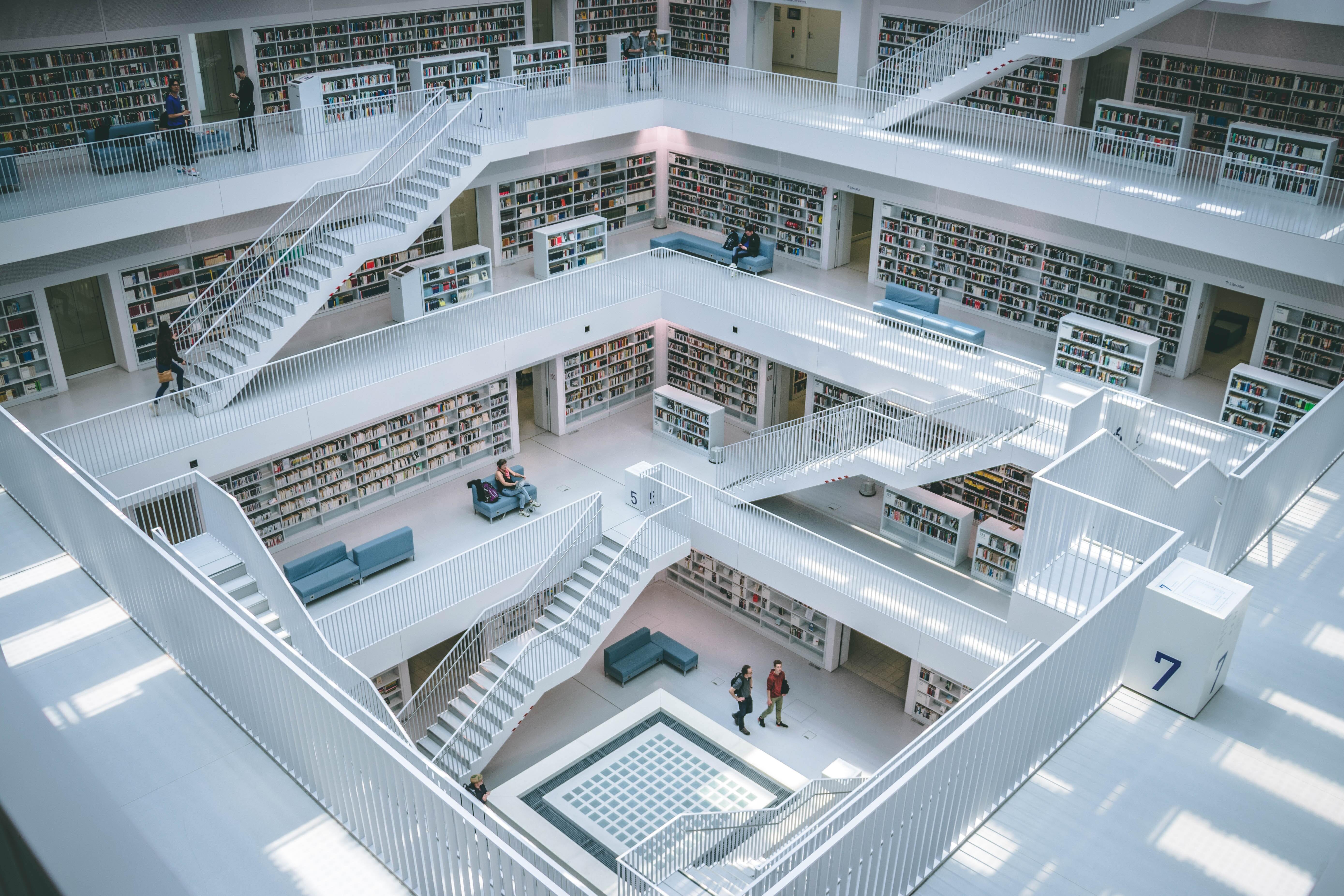 Library with many floors and books