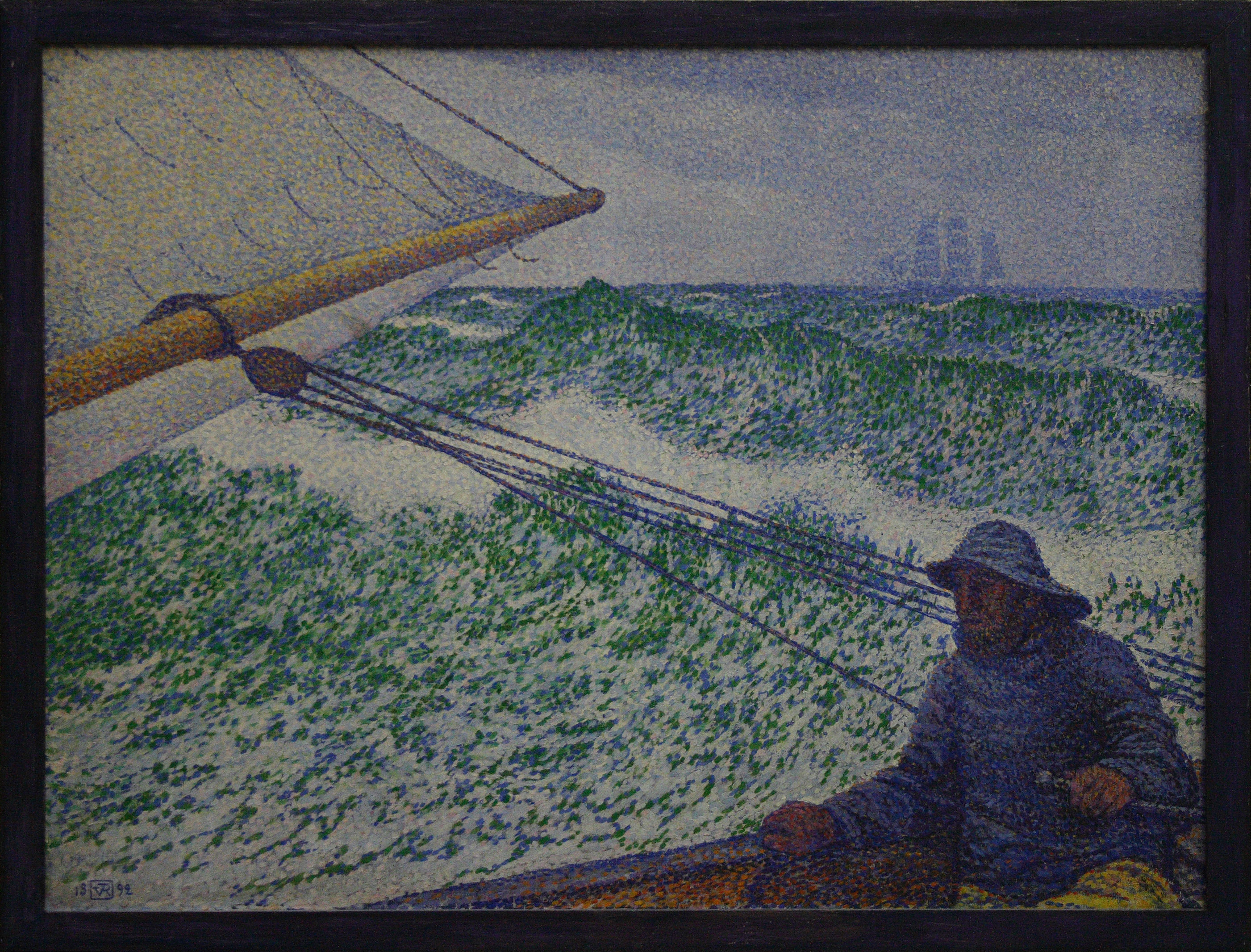 Frisian saying. “Who wants to go sailing has to deal with storms,” expressing that action comes with uncertainty. Painting by Théo van Rysselberghe: L'homme a la barre, 1892