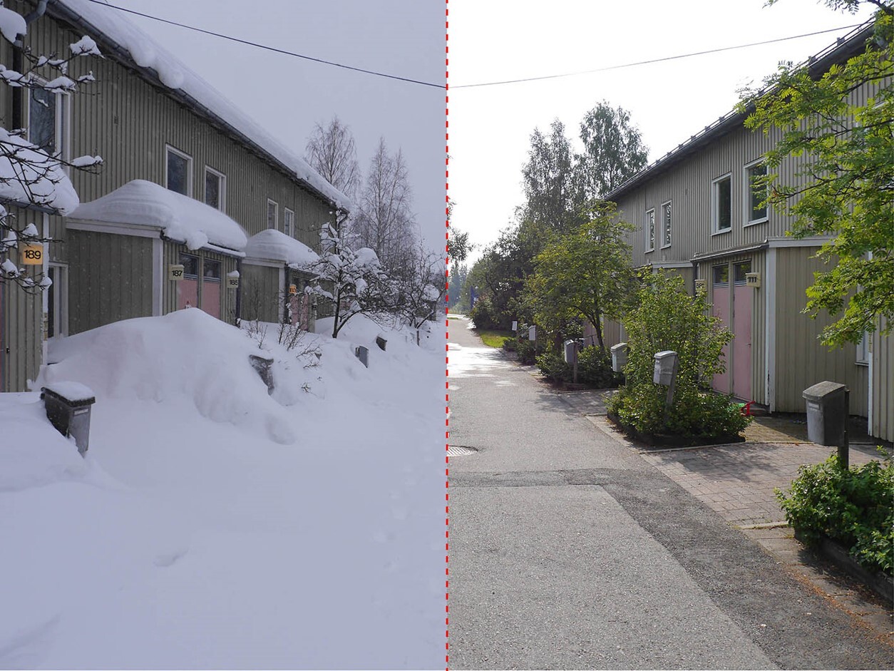 A street half covered with snow