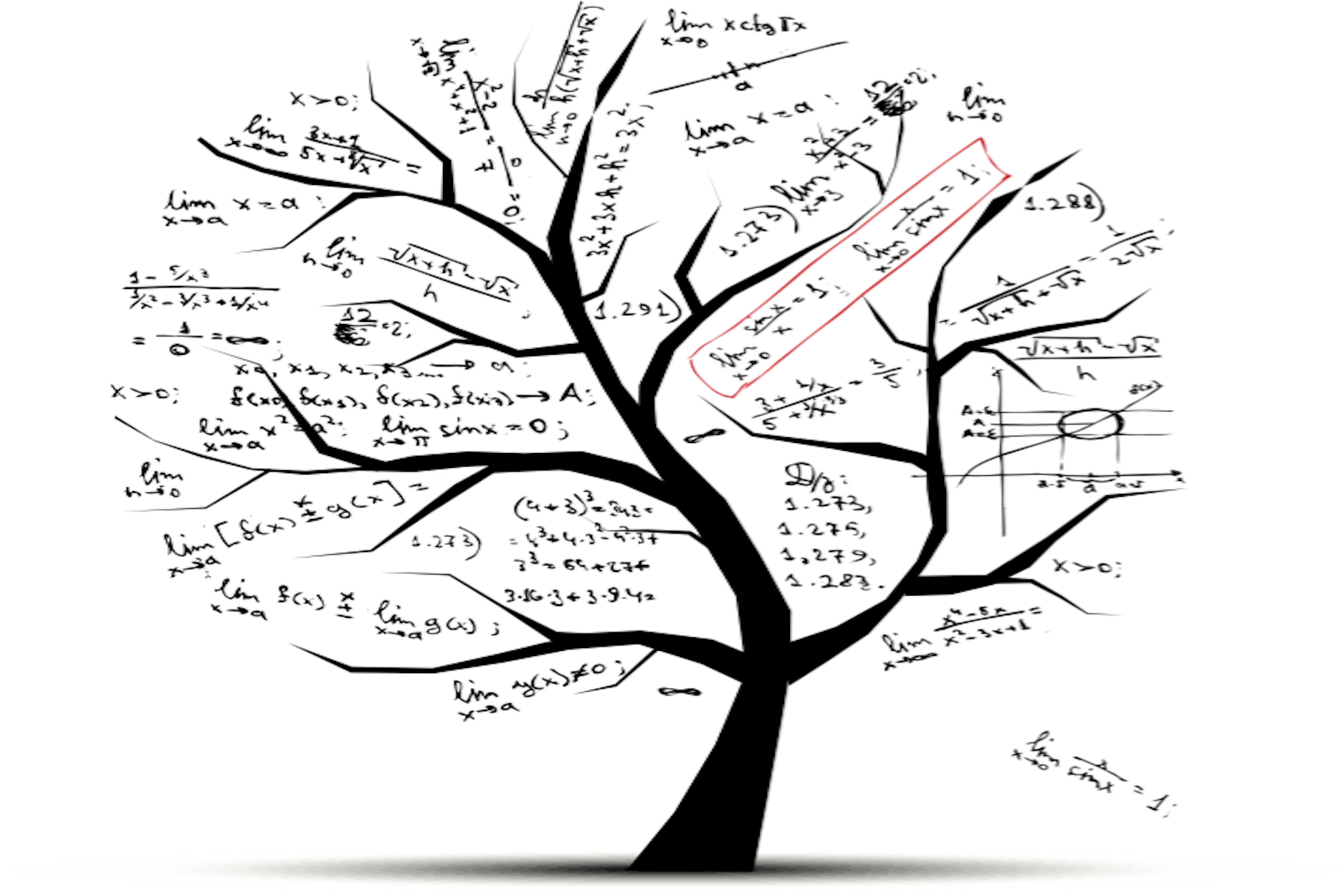 Tree with equations written on the branches