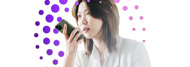 Person speaking into a phone,