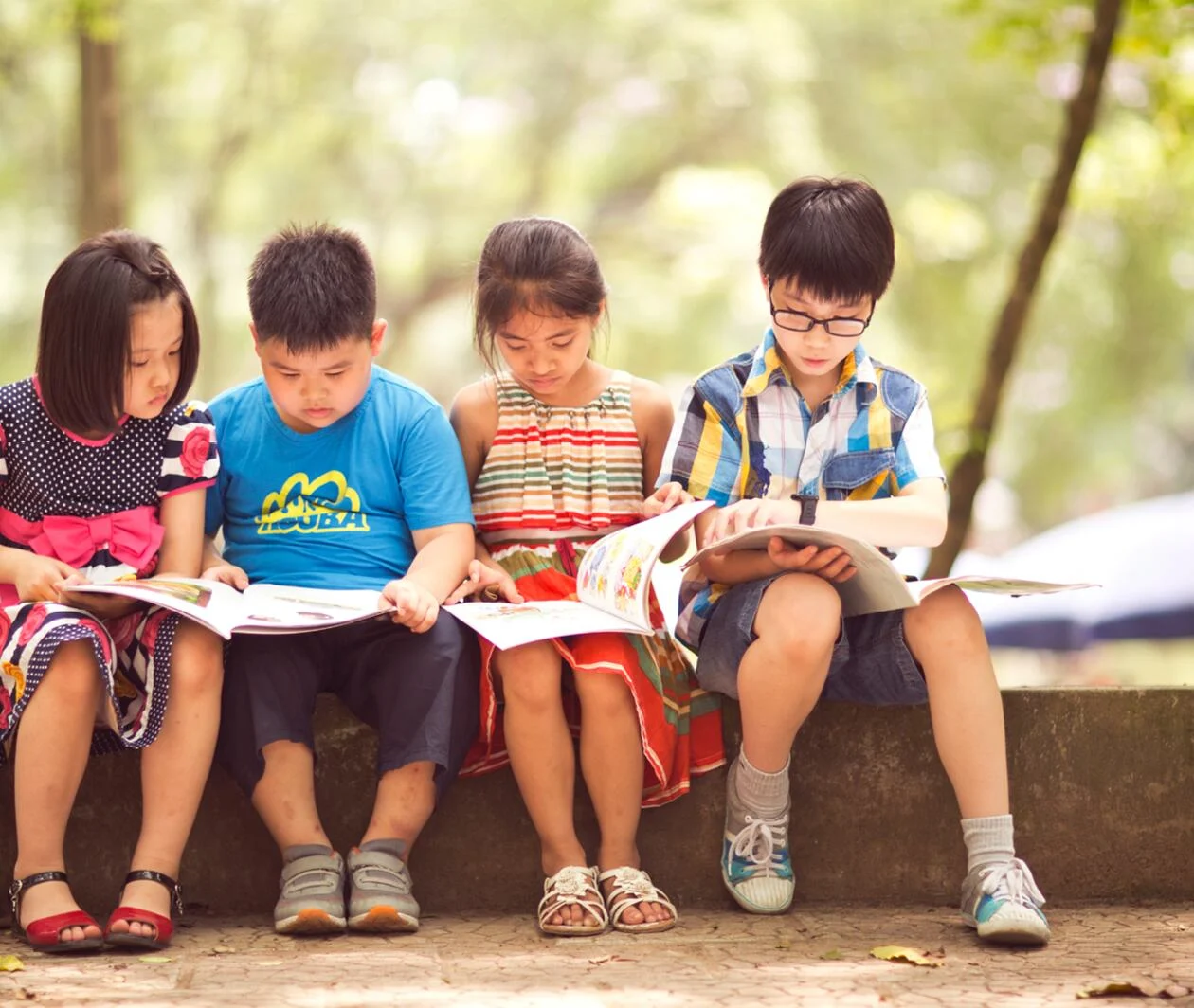 Children studying outside