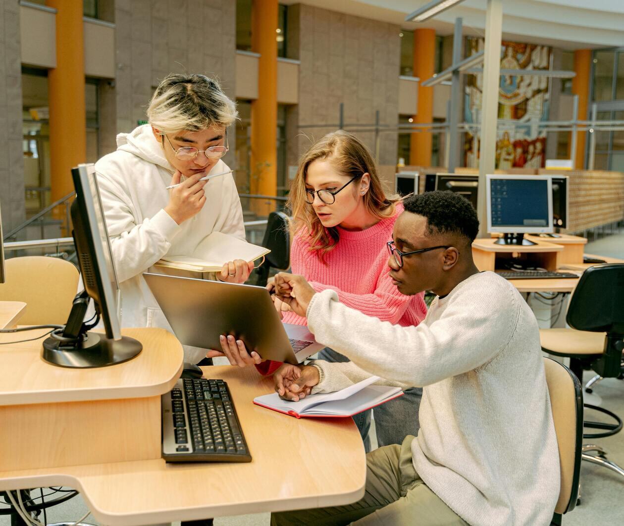 Students working on a project developing transferable skills like problem solving and communication.