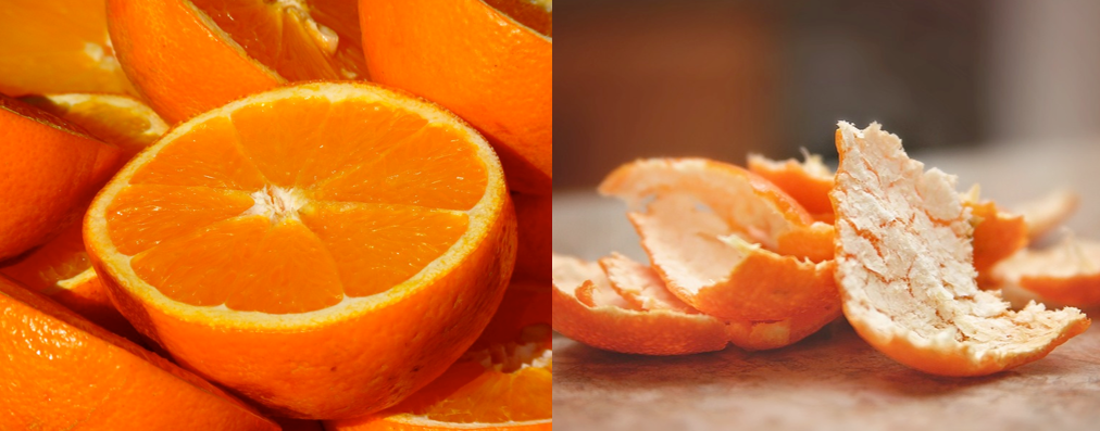 Sliced oranges and orange peel.