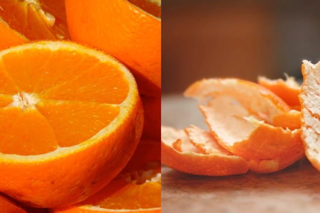 Sliced oranges and orange peel.