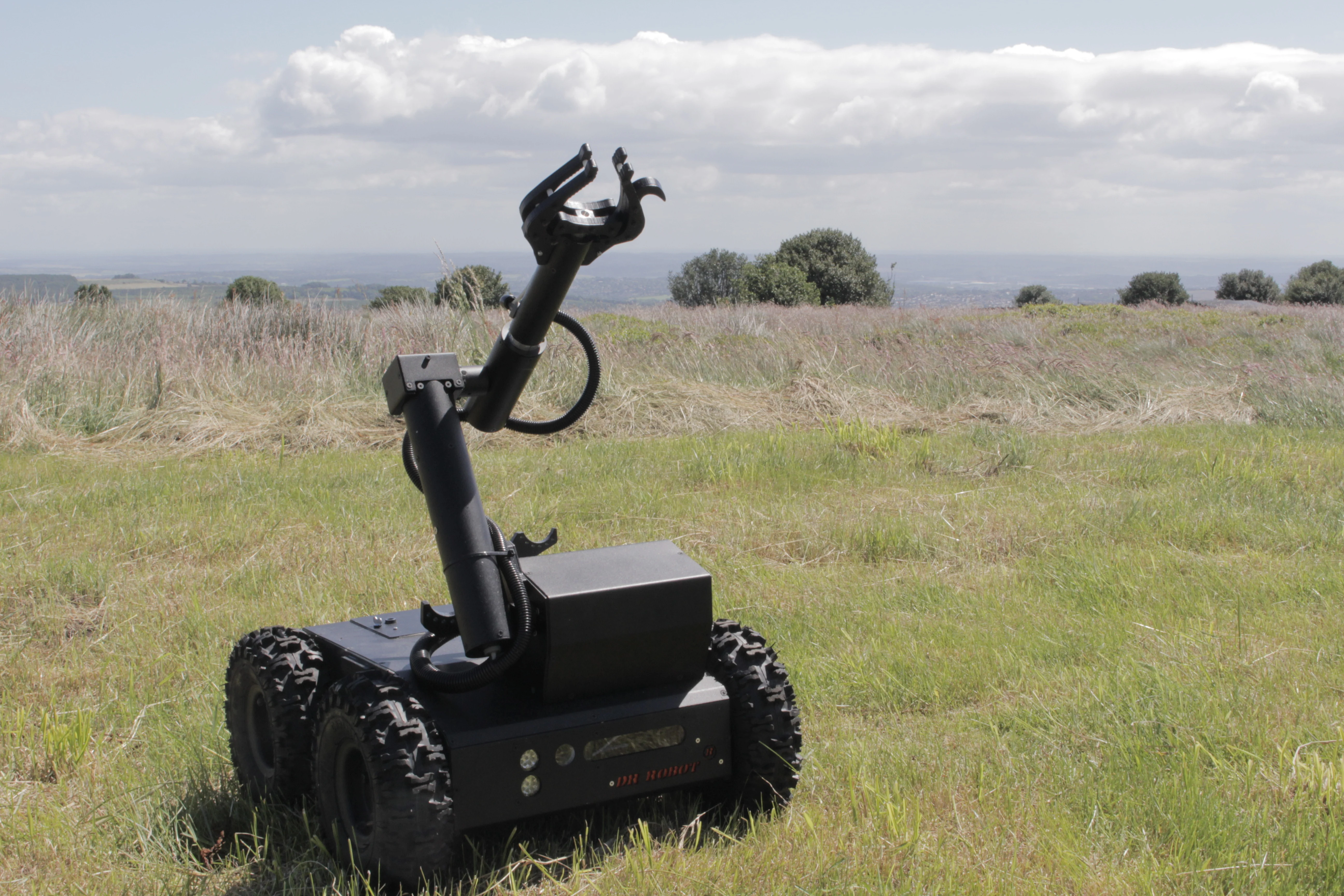 A tank-like robot in a field