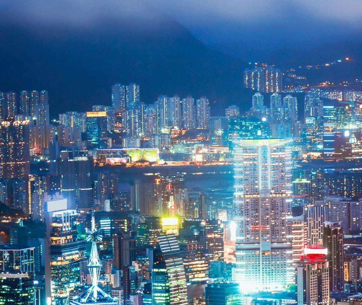 Image of Hong Kong skyline lit up at night