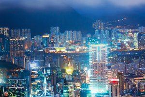 Image of Hong Kong skyline lit up at night