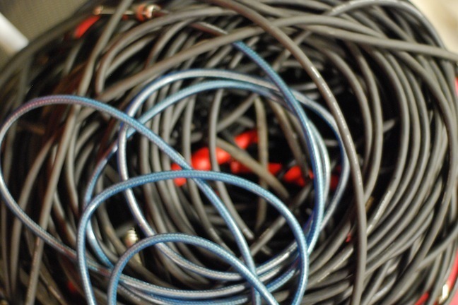 A large bundle of different instrument cables.