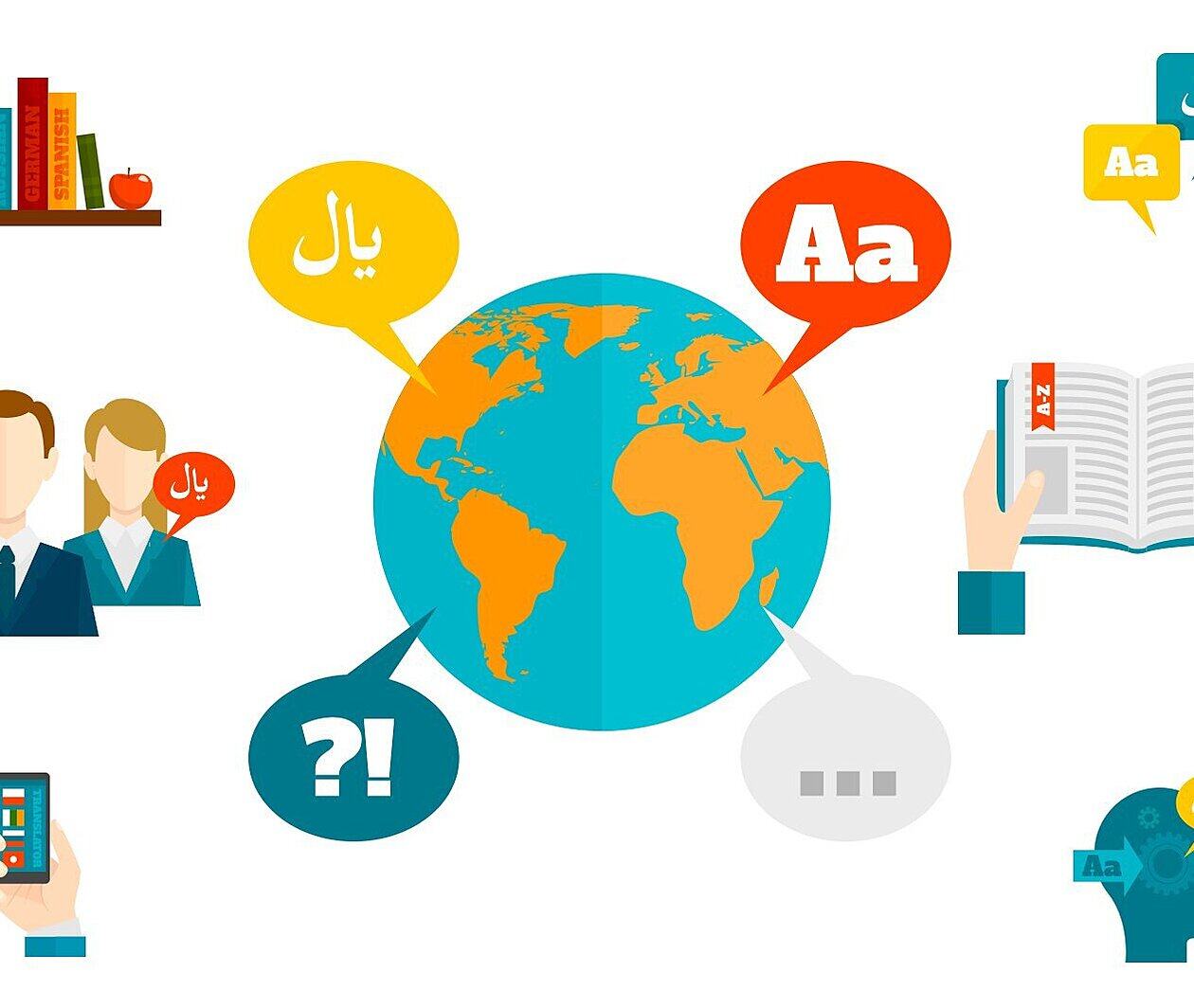 Image of the planet surrounded by different speech bubbles