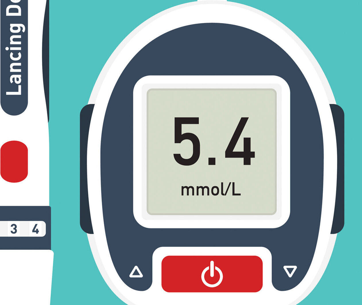 Diagram of glucometer and insulin pen.