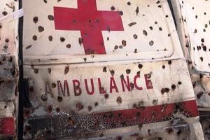 Bullet riddled Red Cross ambulance