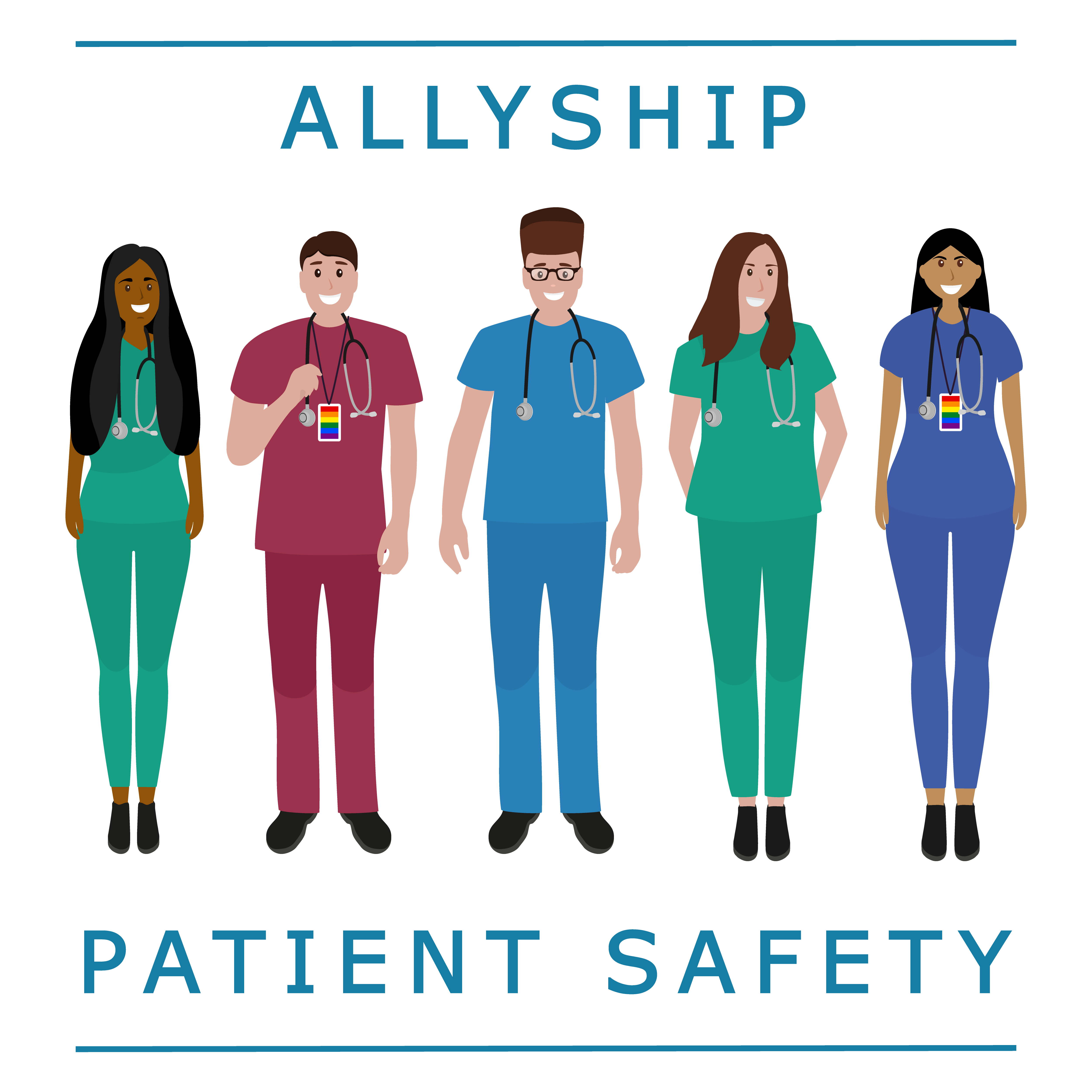 A group of young healthcare workers is standing together
