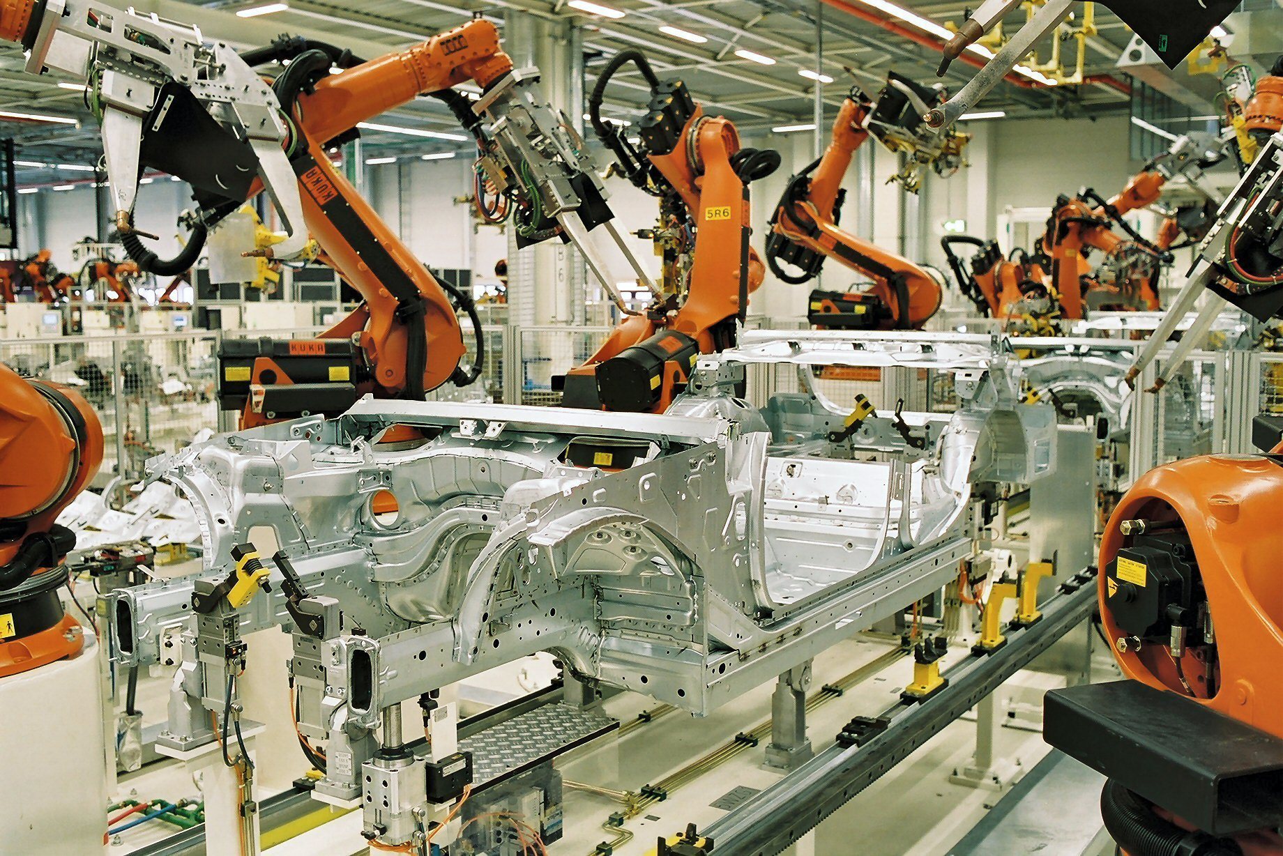 robots on a car assembly line