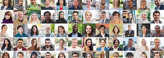Collage of headshots of people around the world exemplifying diversity