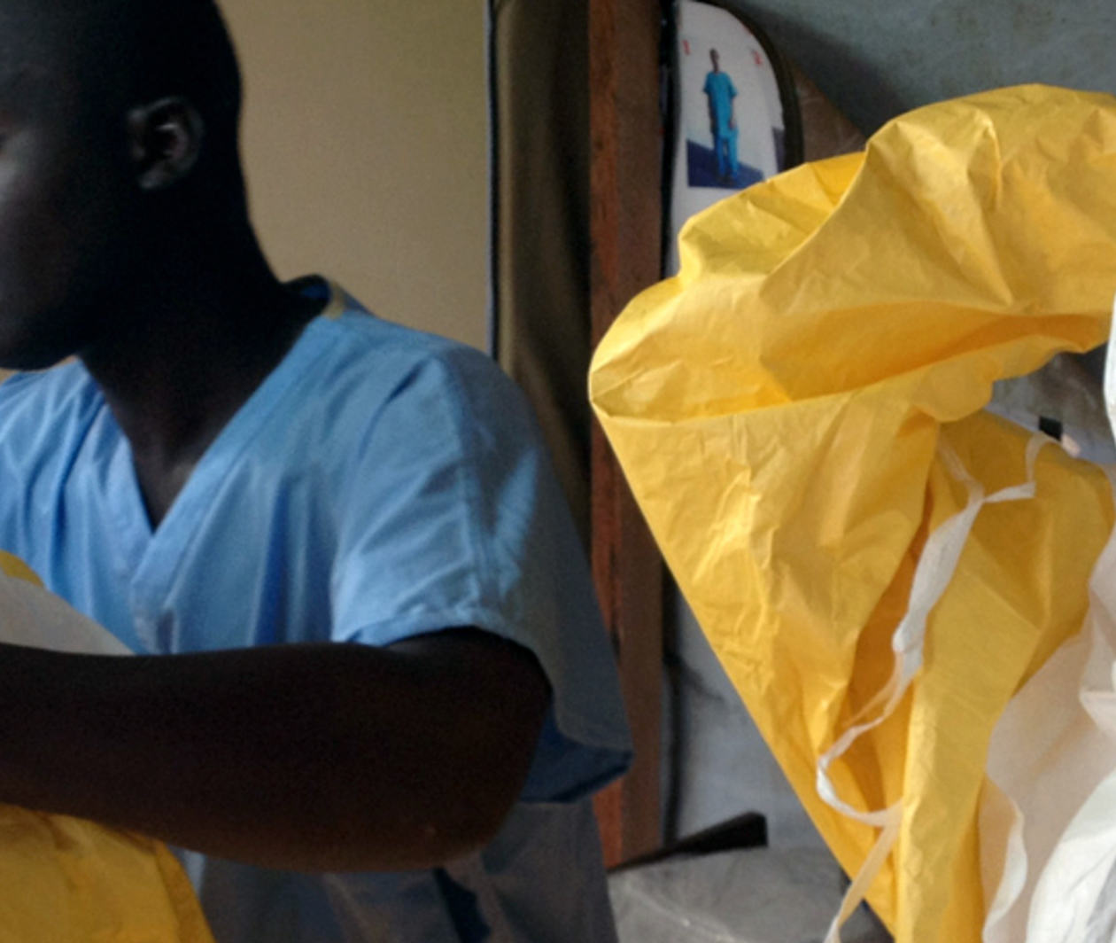 Ebola virus outbreak - response staff wearing protective equipment