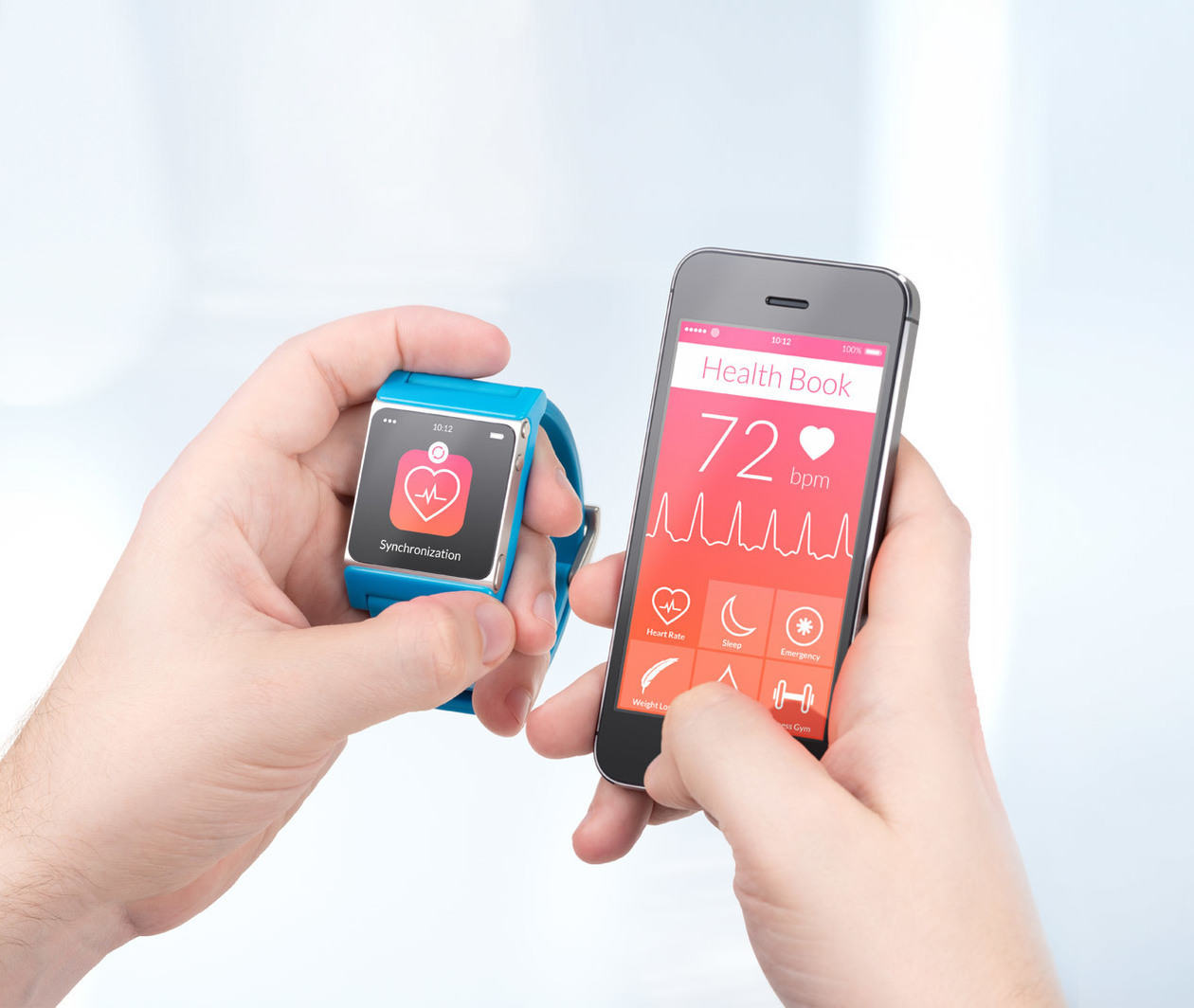 A smart watch and iPhone running health apps