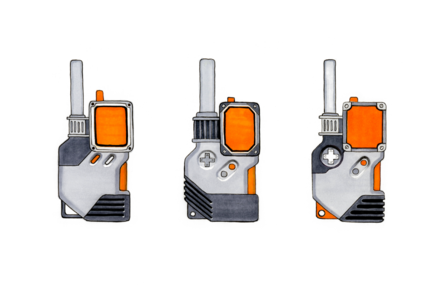 Three developed renders of cummunication device ideas using markers and pens