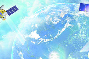 Satellites around earth with the ocean as a background