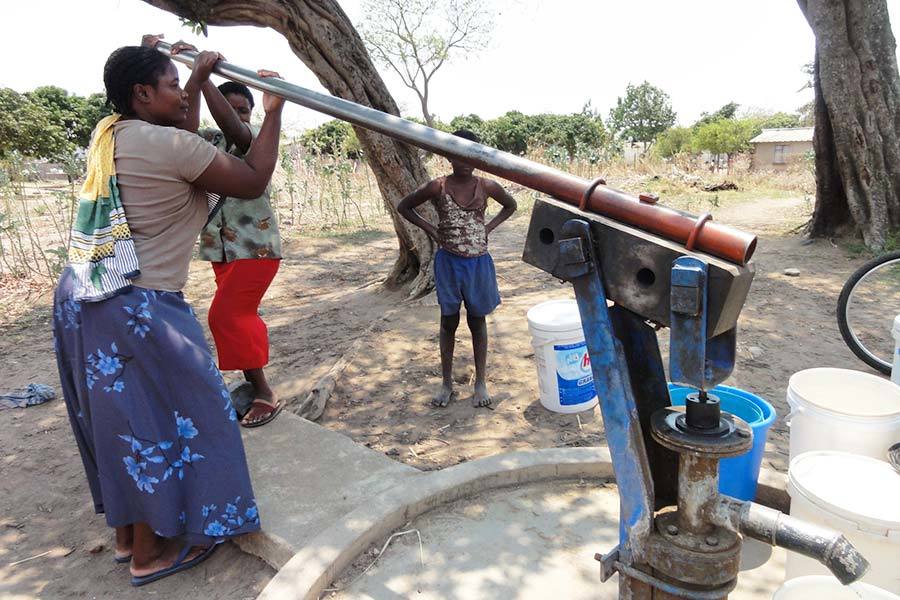 Collecting water from the borehole