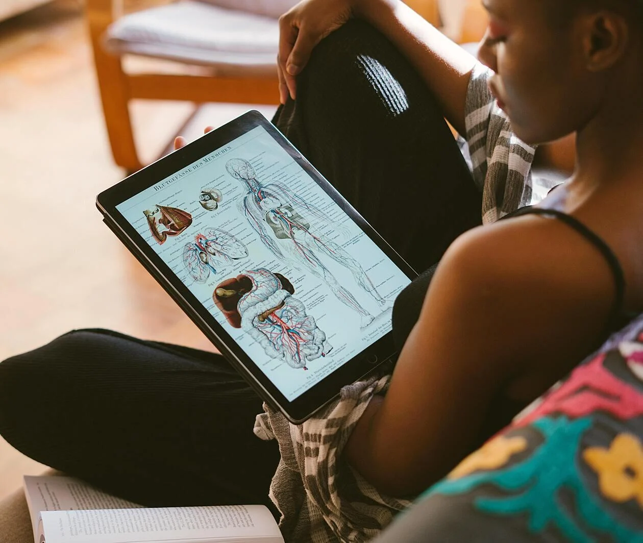 A woman studying anatomy