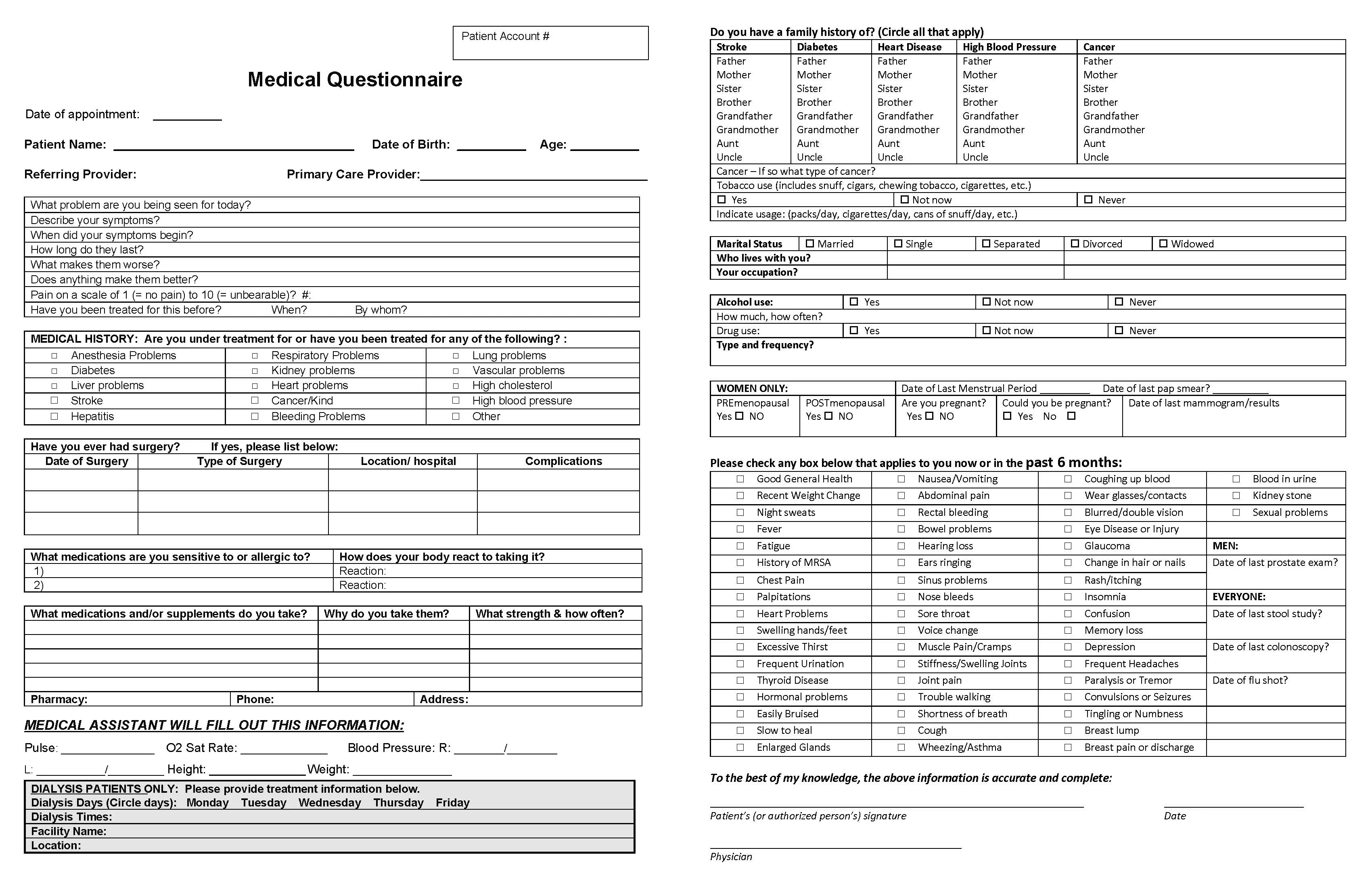 Medical questionaire